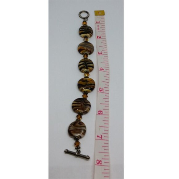 𝅺Vintage artisan toffee swirls art glass bracelet toggle clasp dressy statement - Picture 3 of 6